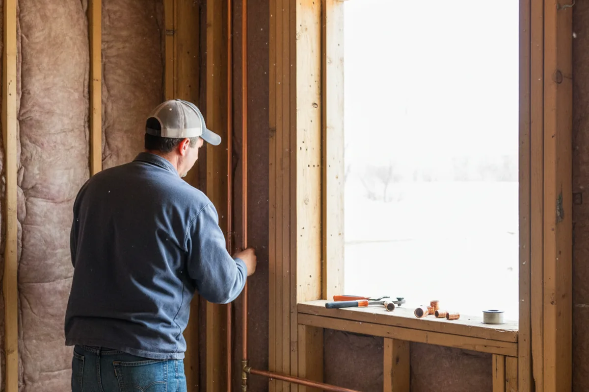 Licensed plumber running new copper supply lines in a Moravia home
